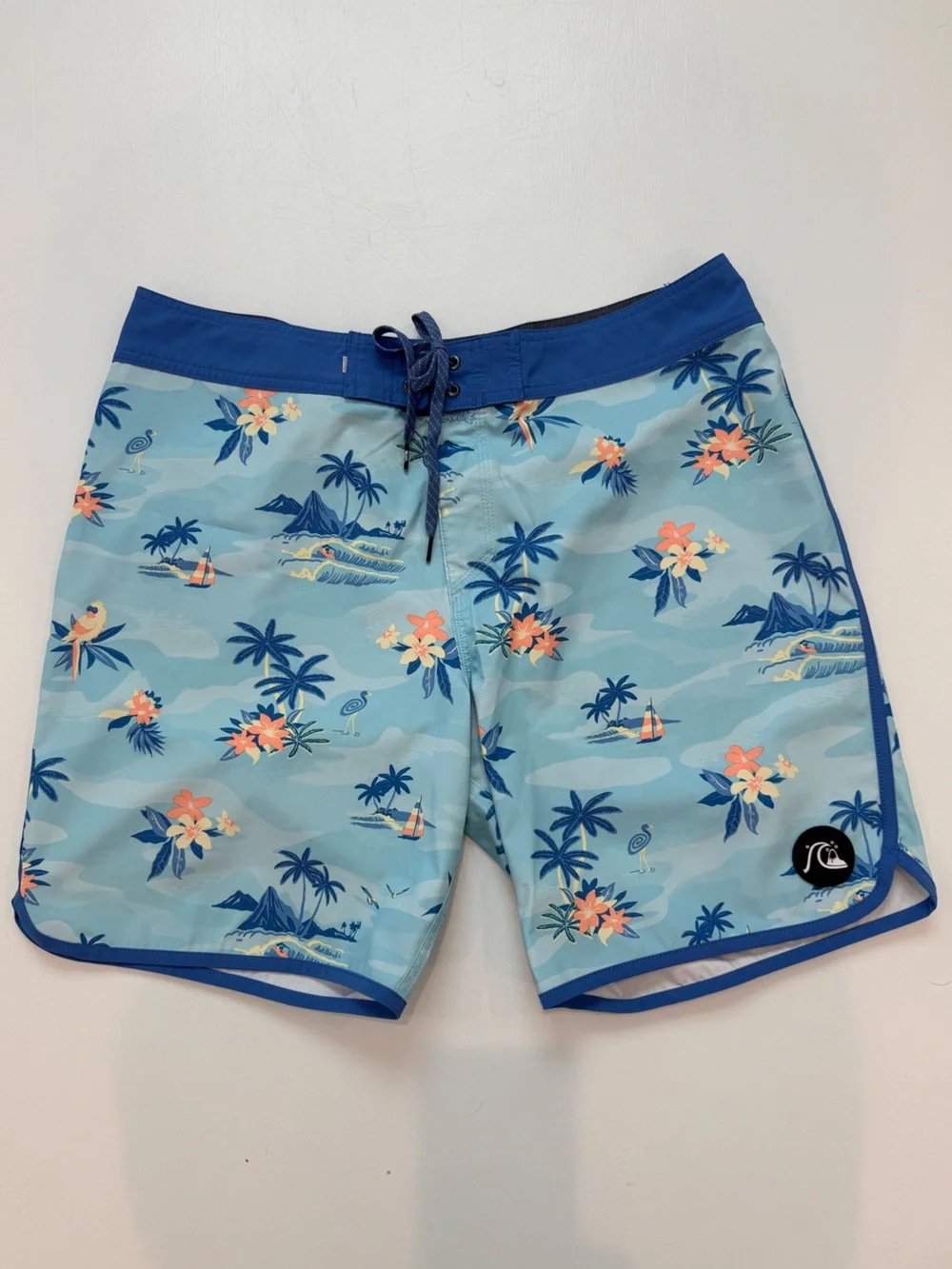 Quiksilver Highline Surf Silk Blue Printed Board Shorts, 36
